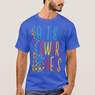 Puzzle Guitar Autism Awareness Month Men Boys T-Shirt