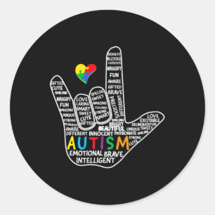 Puzzle Heart ASL Liebe Gebärdensprache Hand Autism Runder Aufkleber