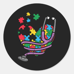 Puzzle Heart Stethoscope Autismus Sensibilisierung Runder Aufkleber