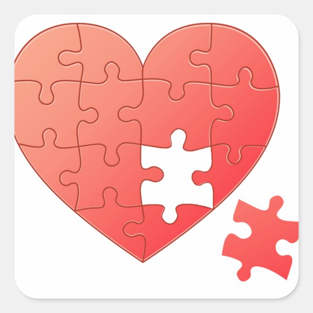 Puzzle Herz mit Stück Quadratischer Aufkleber (Vorderseite)