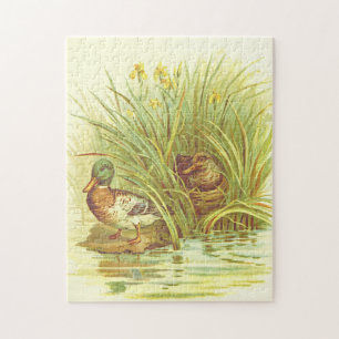 Puzzle im Vintage-Stil, Enten in der Nähe des Wass
