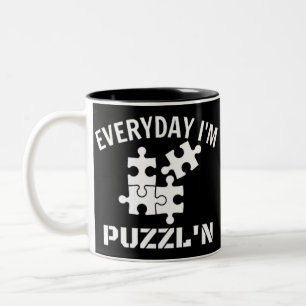 Puzzle Jeden Tag bin ich Puzzl'n Zweifarbige Tasse