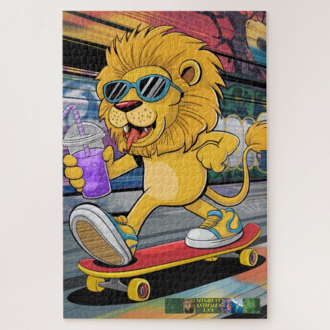 Puzzle León Mark 2, auf seinem Skateboard. (Vertikal)