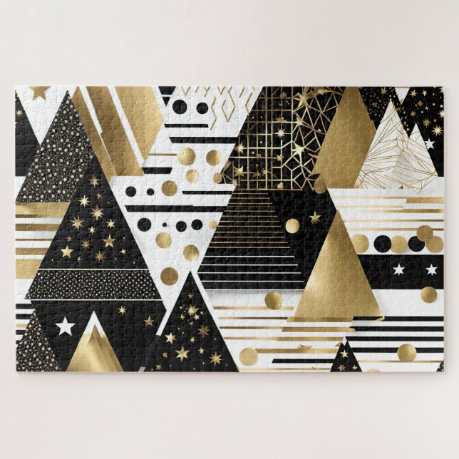 Puzzle mit abstraktem Gold und schwarzen Dreiecken (Horizontal)