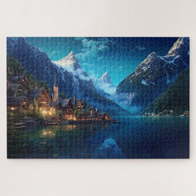 Puzzle mit charmantem Dorf in den Alpen, Europa. (Horizontal)