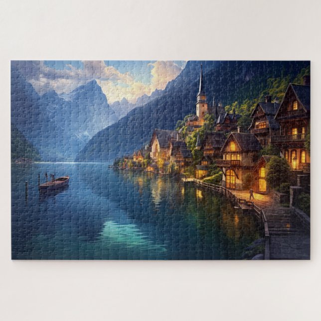 Puzzle mit charmantem Dorf in den Alpen, Europa. (Horizontal)