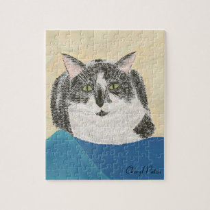 Puzzle mit schwarzen und weißen Tuxedo Katzenmaler