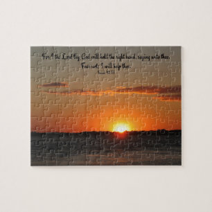 Puzzle mit Sonnenuntergang-Foto-u. Bibel-Zitat