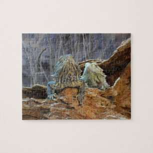 Puzzle mit zwei seltsamen Eidechsen