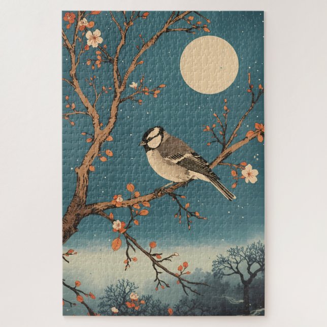 Puzzle - Moonlit Bird on Blossom Branch (Vertikal)