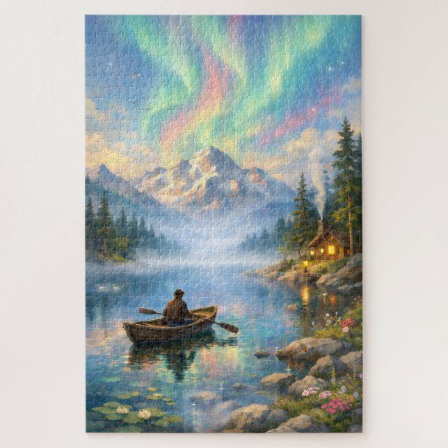 Puzzle - Nordlichter am See (Vertikal)