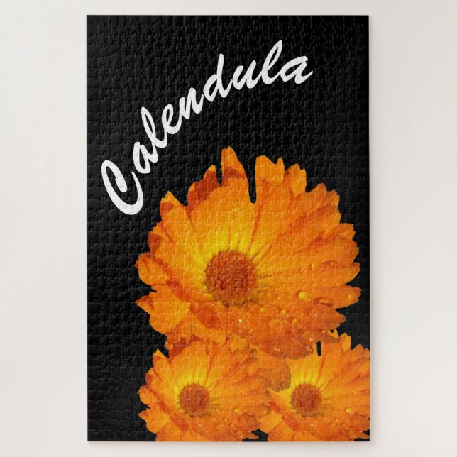 Puzzle - orange Calendula Blume Wassertropfen (Vertikal)