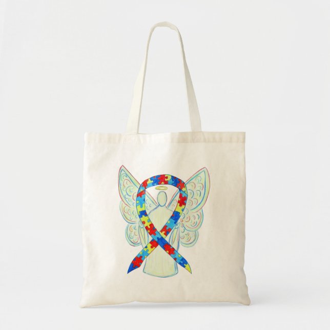 Puzzle Piece Awareness Ribbon Custom Art Toag Tragetasche (Vorne)