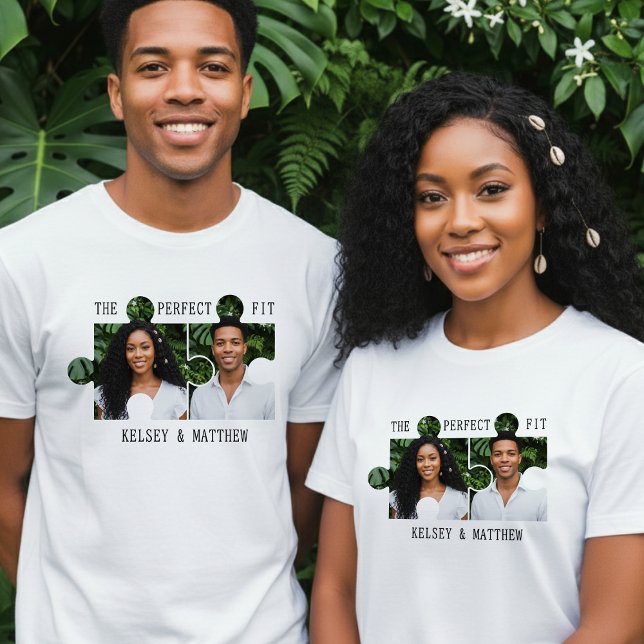 Puzzle Piece Photo Perfect Fit Newlywed Couple T-Shirt (Von Creator hochgeladen)