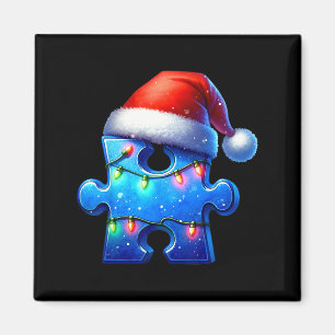 Puzzle Piece Weihnachtsmannmütze Autismus Bewussts Magnet