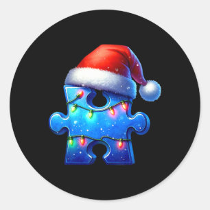 Puzzle Piece Weihnachtsmannmütze Autismus-Bewussts Runder Aufkleber