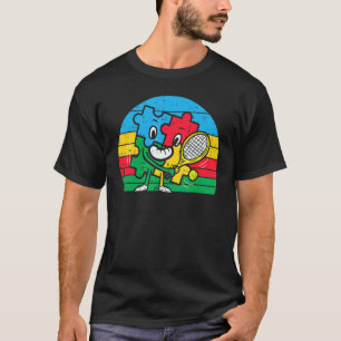 Puzzle Playing Tennis Sunset Retro Autismus Awaren T-Shirt
