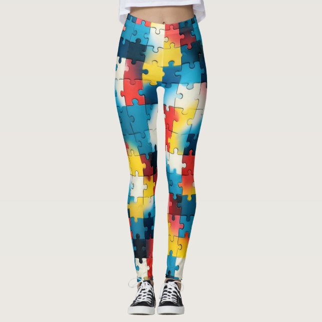 Puzzle Power in lebendigen farbigen Leggings (Vorderseite)