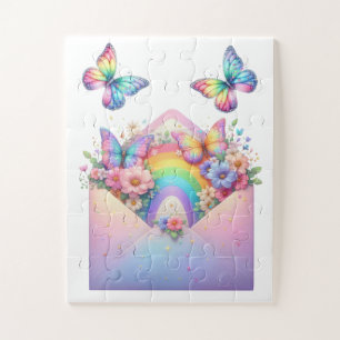 Puzzle- Regenbogen Glitter Schmetterling & Blume Puzzle