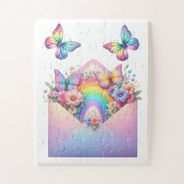 Puzzle- Regenbogen Glitter Schmetterling & Blume  Puzzle (Vertikal)