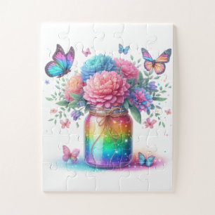 Puzzle-Regenbogen Glitter Schmetterling & Blume Puzzle
