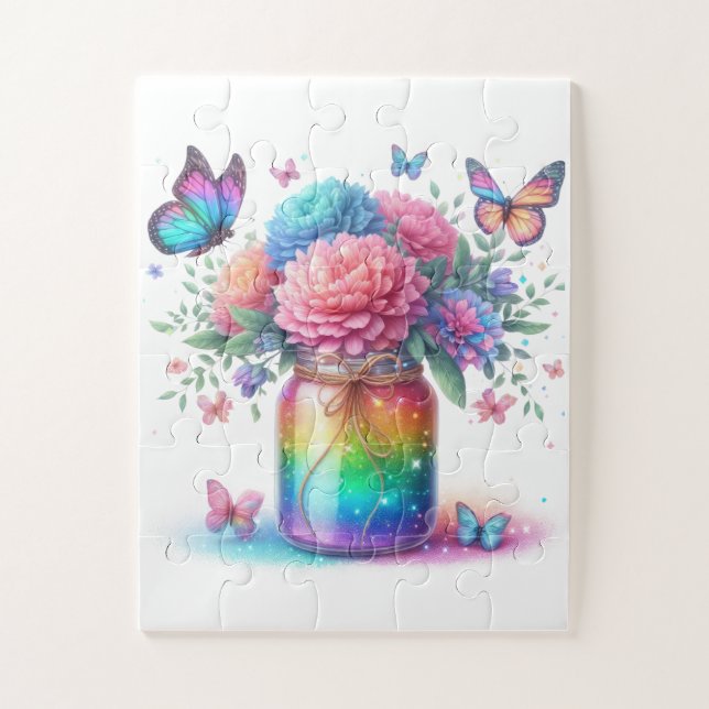 Puzzle-Regenbogen Glitter Schmetterling & Blume  Puzzle (Vertikal)