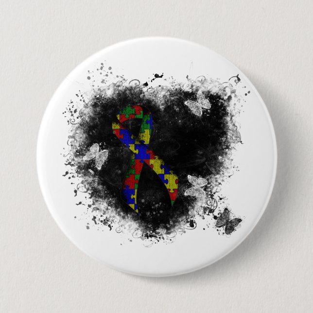 Puzzle Ribbon Grunge Herz Button (Vorderseite)