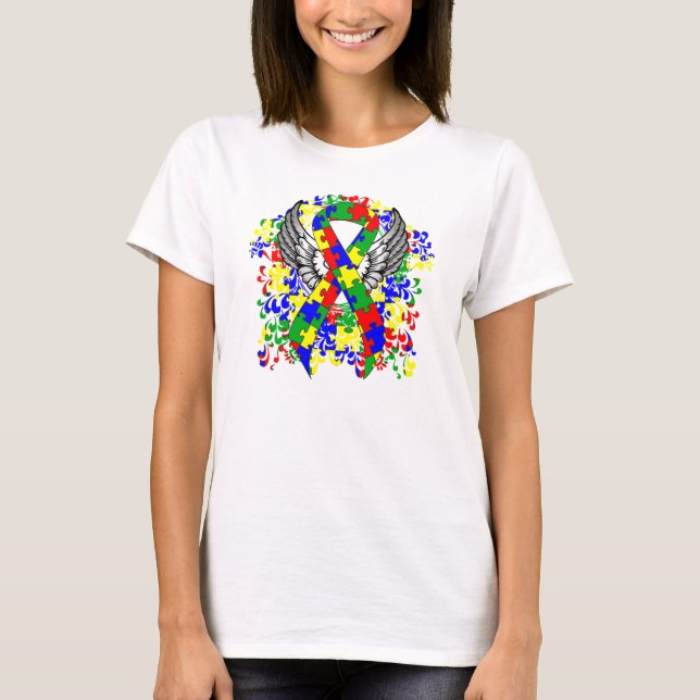 Puzzle Ribbon mit Flügeln T-Shirt (Vorderseite)
