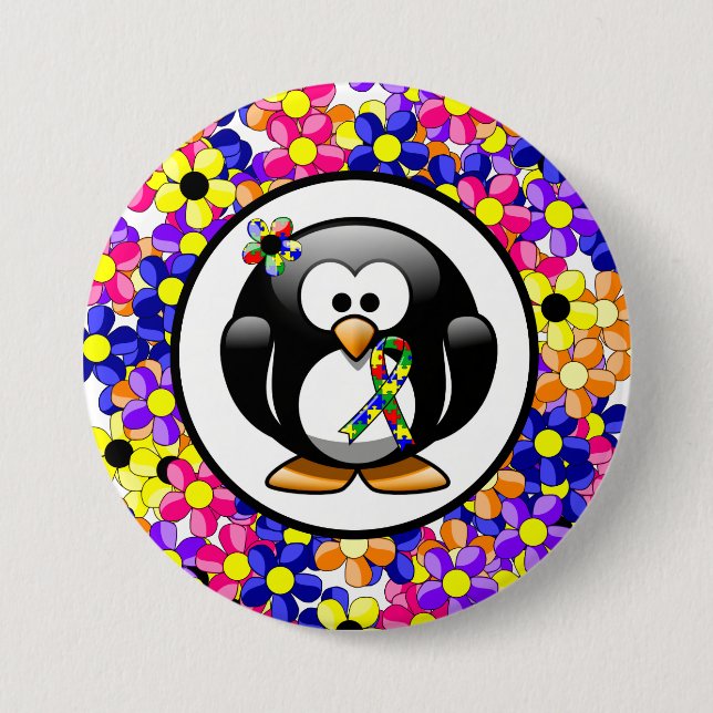Puzzle Ribbon Penguin Button (Vorderseite)