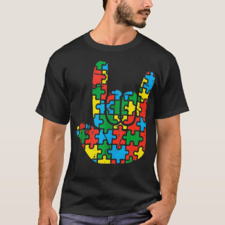 Puzzle Rock Hand Schild Coole Autismus Bewusstsein T-Shirt