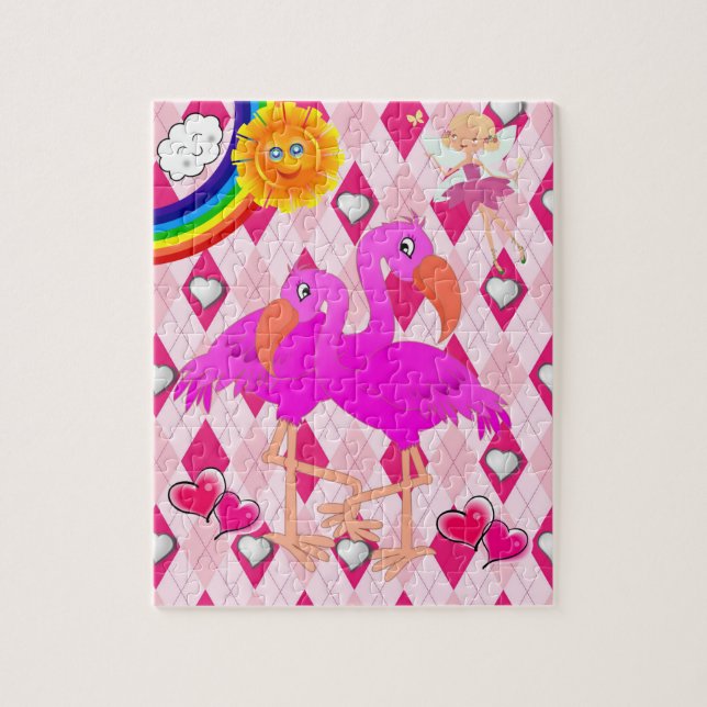 Puzzle Rosa Flamingo Fairy Regenbogen Sonne (Vertikal)