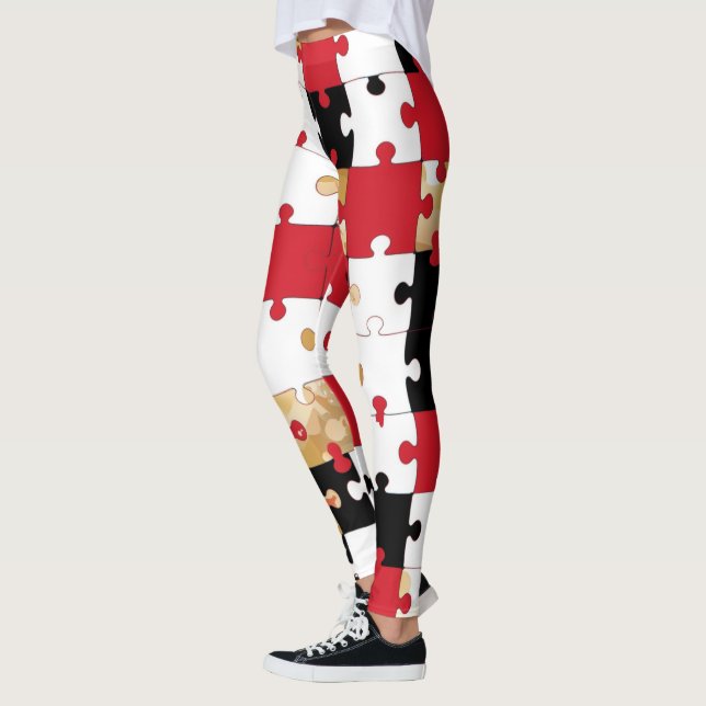 Puzzle Rot Schwarz Gold Muster  Leggings (Links)
