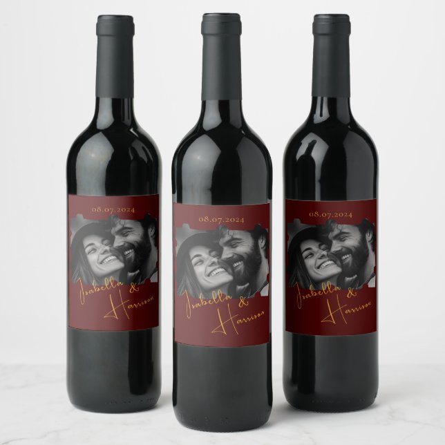 Puzzle Shaped Custom Foto Red and Gold Weinetikett (Flaschen)