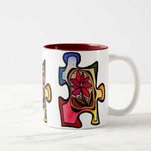 Puzzle-Stück-Tasse, rote Blume Zweifarbige Tasse
