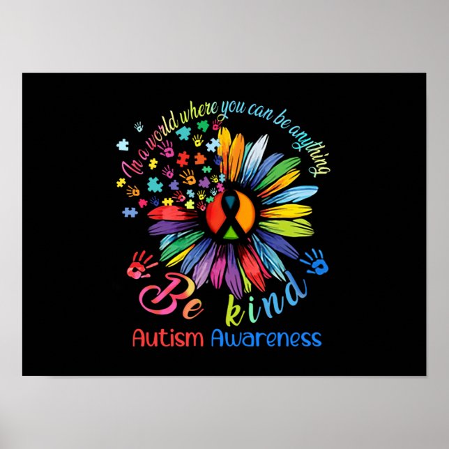 Puzzle Sunflower Be Kind Autism Awareness Support Poster (Vorne)