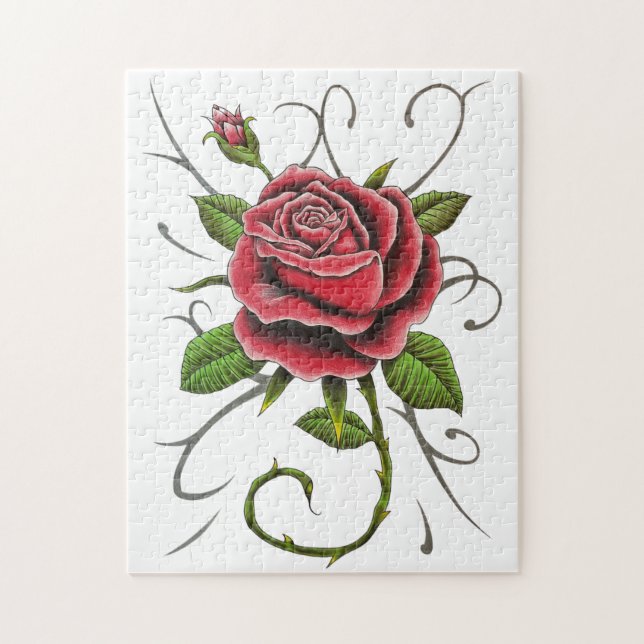 Puzzle "Tattoo Style Rote Rose" (Vertikal)
