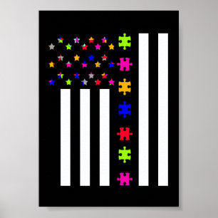 Puzzle-Teile der amerikanischen Flagge Autismus-Be Poster