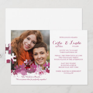 Puzzle-Teile Foto Hochzeit Rosa Einladung