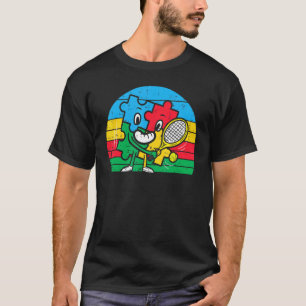 Puzzle Tennis spielen Sonnenuntergang Retro Autism T-Shirt
