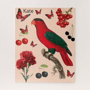 PUZZLE Vintage Roter Papagei Botanisches Florales