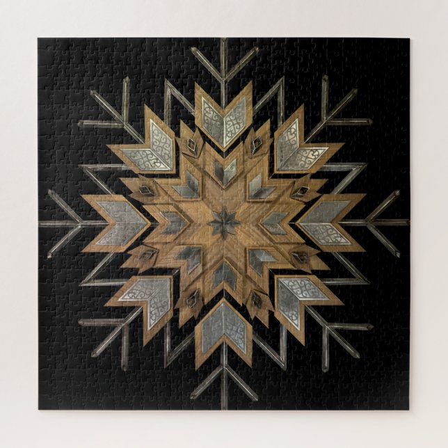 Puzzle Walnut mit Strohstahl und Schneeflocken (Vertikal)