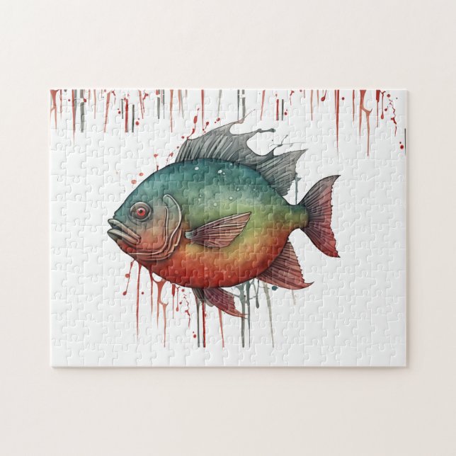 Puzzle - Wasserfarbenserie: Piranha (Horizontal)