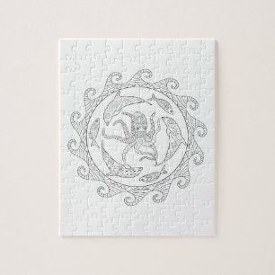 Puzzle zum Färben von Meerestieren