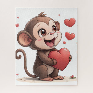 Puzzles Affe Rote Herzen Frohen Valentinstag
