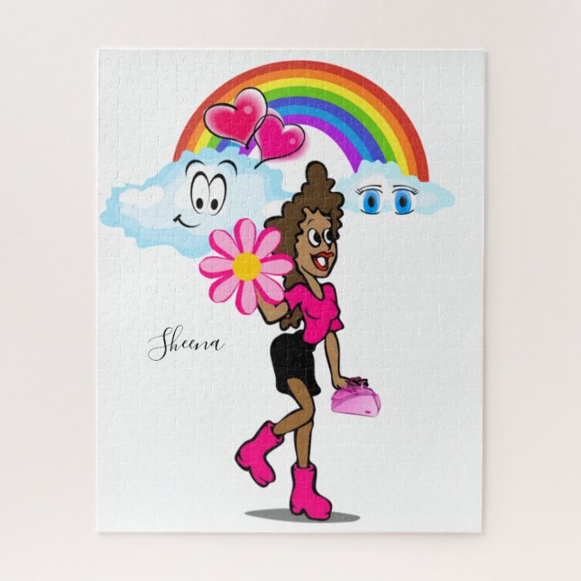 Puzzles African Girl Pink Hearts (Vertikal)