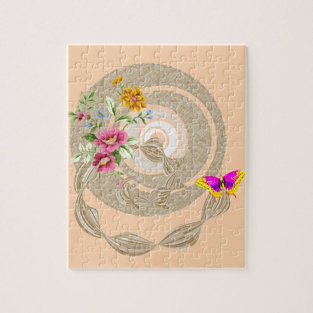 Puzzles Beige Butterfly Floral (Vertikal)