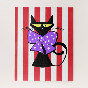 Puzzles Black Cat Red & White Stripes