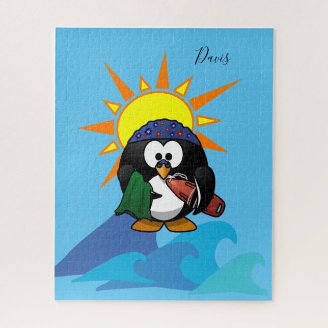 Puzzles Blue Pinguin Surfer Sun Ozean (Vertikal)