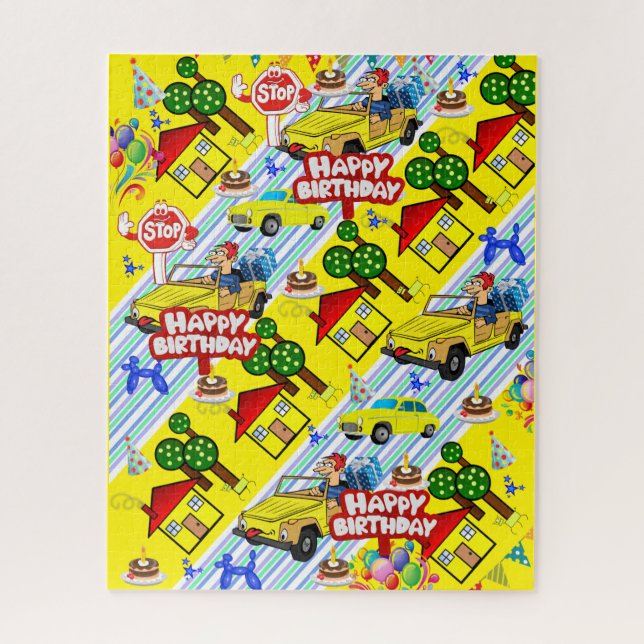 Puzzles Boys Happy Birthday Cars Hunde Gelb (Vertikal)