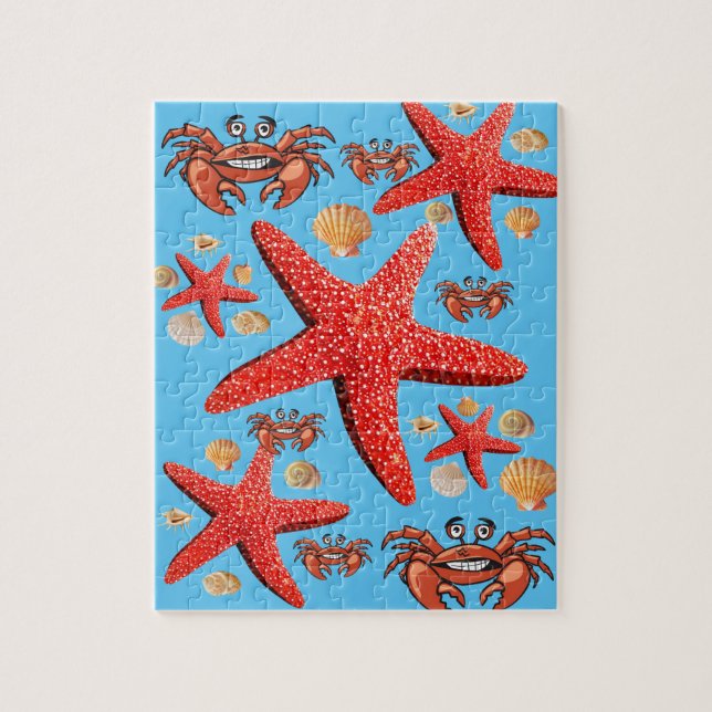 Puzzles Crab Starfish Beach Muscheln Blau (Vertikal)